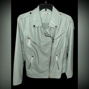 NEW Dex Plus Faux Leather Moto Jacket- mint green. Size 0X